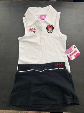 Minnie Mouse White Polo Tank Top & Black Skirt Set for Kids